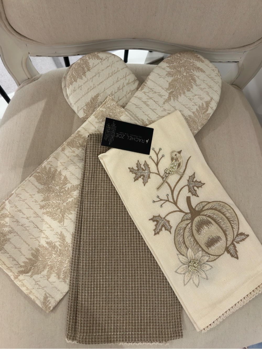 Rachel Zoe Embroidered Bird Pillow Cover in Cream and Taupe